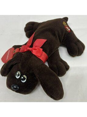 COLLAR/TAG 8" Pound Puppies Chocolate Newborn Puppy Dog Plush Stuffed Animal VTG